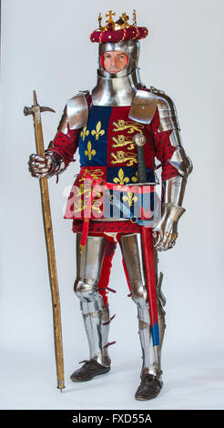 A historical re-enactor dressed as King Henry V. King of England from 1413 until his death at the age of 36 in 1422. Stock Photo