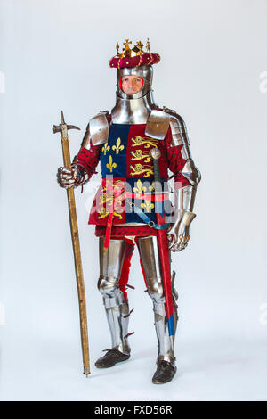 A historical re-enactor dressed as King Henry V. King of England from 1413 until his death at the age of 36 in 1422. Stock Photo