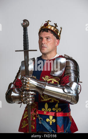 A historical re-enactor dressed as King Henry V. King of England from 1413 until his death at the age of 36 in 1422. Stock Photo