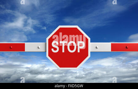 3d rendering of barrier with stop sign on sky background Stock Photo