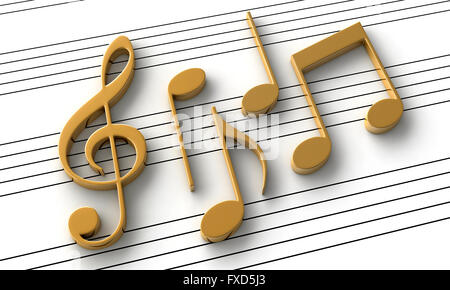 3d rendering of music notes on staff background Stock Photo