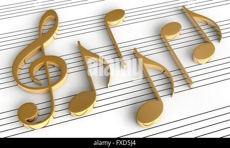 3d rendering of music notes on staff background Stock Photo