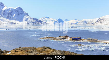 Qoornoq former fishermen village, nowdays summer residence in the middle of Nuuk fjord, Greenland Stock Photo