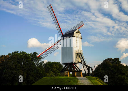 Bonne Chiere windmill located in the historic town of Bruges (Brugge), UNESCO World Heritage Site Stock Photo