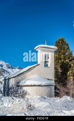 Mountain church in Fex Crasta, Fex Valley, Engadine, Switzerland Stock Photo