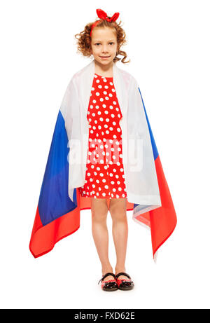 Beautiful girl wrapped in a flag of Russia Stock Photo