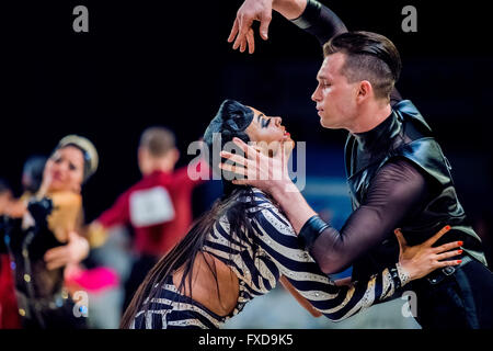 Chelyabinsk, Russia -  April 10, 2016: couple of professional dancers performance at ballroom dance Stock Photo