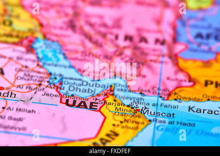 United Arab Emirates Country in the Middle East on the World Map Stock Photo