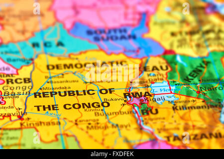 Democratic Republic of Congo in Africa on the World Map Stock Photo