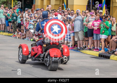 Captain America Arriving To The Marvel Super Hero Island At Universal Studios Florida For An Autograph Signing Stock Photo