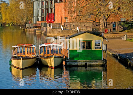 Tourist boats moored on the River Avon in the centre of Stratford upon Avon, Warwickshire Stock Photo