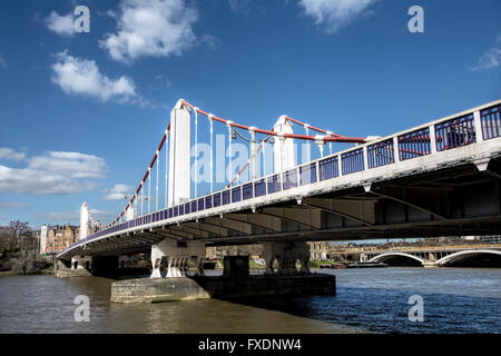 Chelsea Bridge over River Thames London England, first self anchored bridge in England, opened 1937 Stock Photo