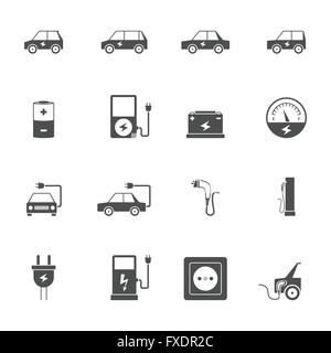 Electric Car Black Icon Set Stock Vector