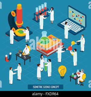 Science lab concept isometric composition banner Stock Vector