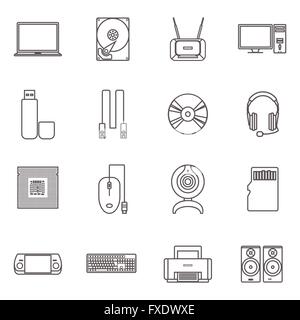 Computer Hardware And Accessories Icon Set Stock Vector