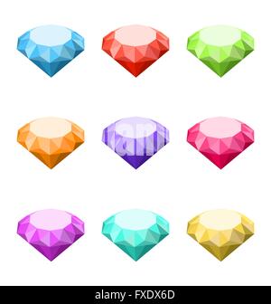 Collection Colorful Diamonds Isolated on White Background Stock Vector