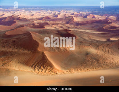 Aerial, view of sand dunes, Kulala Wilderness Reserve on the edge of the Namib Desert, Tsaris Mountains Stock Photo