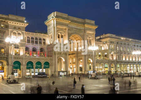 Galleria Vittorio Emanuele II, Cathedral Square or Piazza del Duomo at dusk, Milan, Italy Stock Photo