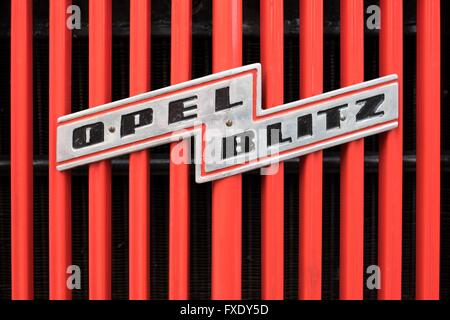 Grille with emblem of the company Opel Blitz, Germany Stock Photo