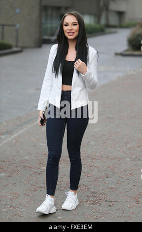 Chloe Thomson outside ITV Studios. Chloe face was removed by surgeons and rebuilt after car crash  Featuring: Chloe Thomson Where: London, United Kingdom When: 14 Mar 2016 Stock Photo