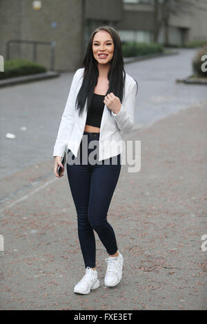 Chloe Thomson outside ITV Studios. Chloe face was removed by surgeons and rebuilt after car crash  Featuring: Chloe Thomson Where: London, United Kingdom When: 14 Mar 2016 Stock Photo