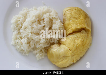 Close up image of Sweet  Glutinous Sticky Rice With Durian Stock Photo