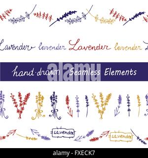 Lavender Seamless elements set Stock Vector
