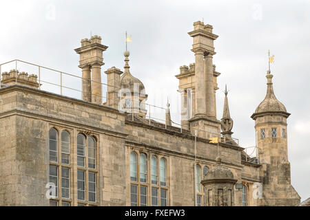 Detailed rooftop view of Burghley House, a 16th-century country house, Stamford, Lincolnshire / Cambridgeshire, England, UK. Stock Photo