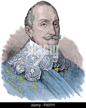 Gustavus Adolphus of Sweden (1594-1632). King of Sweden from 1611-1632. House of Vasa. Engraving, color. Stock Photo
