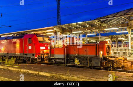 Small diesel shunter at Offenburg railway station Stock Photo