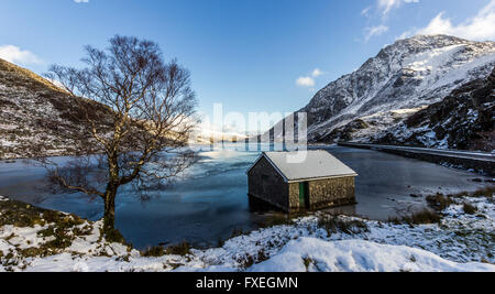 Looking down the Ogwen Valley towards Capel Curig in the Snowdonia National Park, North Wales. Stock Photo