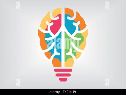 Colorful infographic for creativity and intelligence concept. Icon of brain and light bulb. Stock Vector