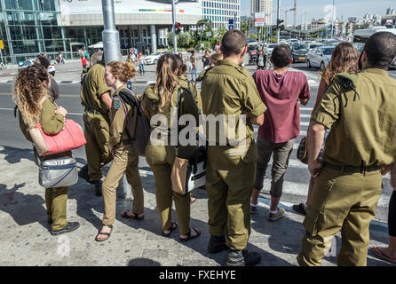 Israeli soldiers on street in Tel Aviv city, Israel Stock Photo