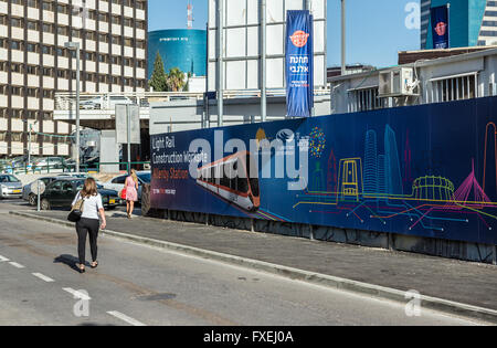 Red Line Allenby Station Light Rail Construction Worksite in Tel Aviv city, Israel Stock Photo