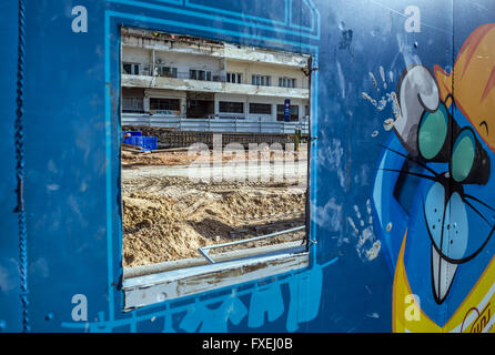 Red Line Allenby Station Light Rail Construction Worksite in Tel Aviv city, Israel Stock Photo