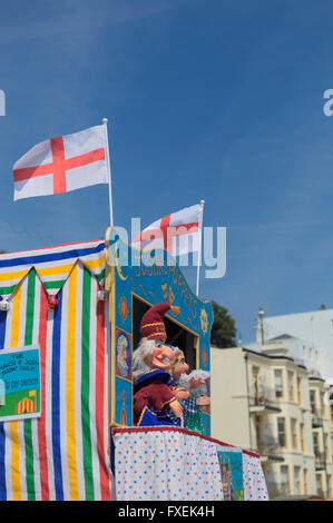 Traditional Punch and Judy puppet show on Viking Bay. Broadstairs. Thanet. Kent. England. UK Stock Photo