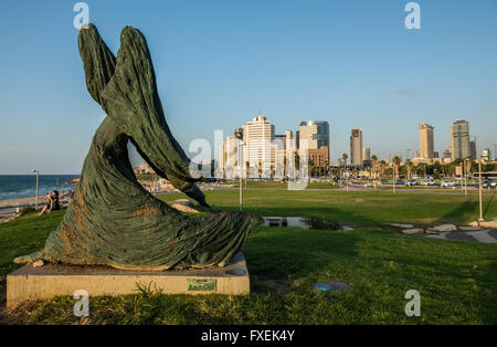 Woman Against the Wind sculpture designed by in Ilana Goor in Charles Clore Park, Tel Aviv city, Israel Stock Photo