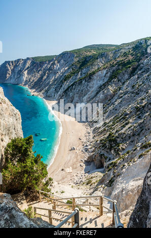 Platia Ammos beach, Kefalonia island, Greece. The beach was affected by the earthquake and it is very difficult to go there. Stock Photo