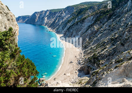 Platia Ammos beach, Kefalonia island, Greece. The beach was affected by the earthquake and it is very difficult to go there. Stock Photo