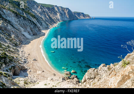 Platia Ammos beach, Kefalonia island, Greece. The beach was affected by the earthquake and it is very difficult to go there. Stock Photo