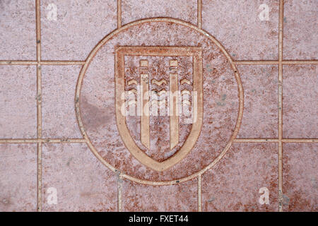 Reykjavik coat of arms (on sidewalk), Reykjavik, Iceland Stock Photo