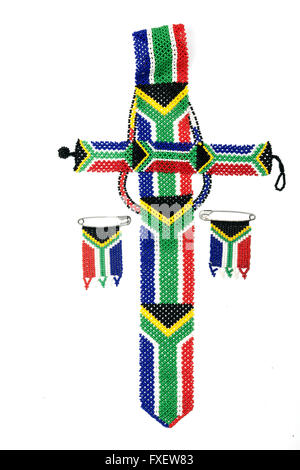 Colorful ethnic Zulu beads threaded in the colors of the south African flag Stock Photo