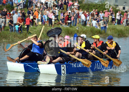 Lewes to Newhaven, East Sussex, raft race on homebuilt rafts. Stock Photo