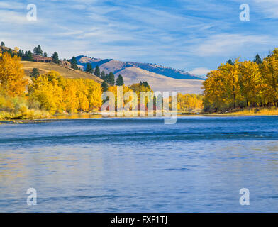 fall colors along the bitterroot river near missoula, montana Stock Photo