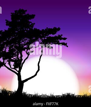 Silhouette of Tree on Sunset Background. Vector Illustration Stock Vector