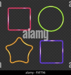 Neon Frame, Rectangular, Star and Round Buttons on Checkered  Ab Stock Vector