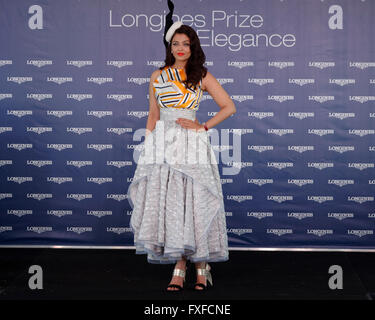 Indian Bollywood actress Aishwarya Rai-Bachchan poses for photographs after presenting the Longines Prize for Elegance at Royal Randwick as a longtime brand ambassador of Longines luxury watches. Sydney, Australia. 09 April, 2016. © Hugh Peterswald/Alamy Live News Stock Photo