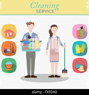 Cleaning staff characters with cleaning equipment Stock Vector
