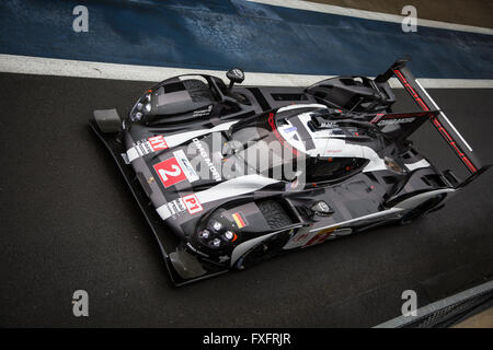 Silverstone, UK. 15th Apr, 2016. The No2 Porsche 919 Hybrid heading out for first free practise Credit:  steven roe/Alamy Live News Stock Photo