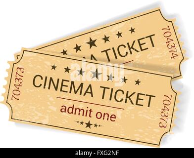 pair of vintage yellowish old cinema tickets on white Stock Vector